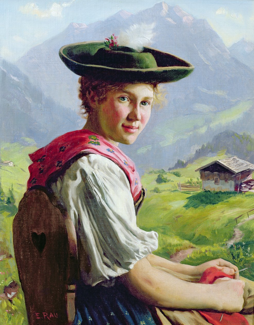 Dağ Manzarasında Şapkalı Kız by Emil Karl Rau