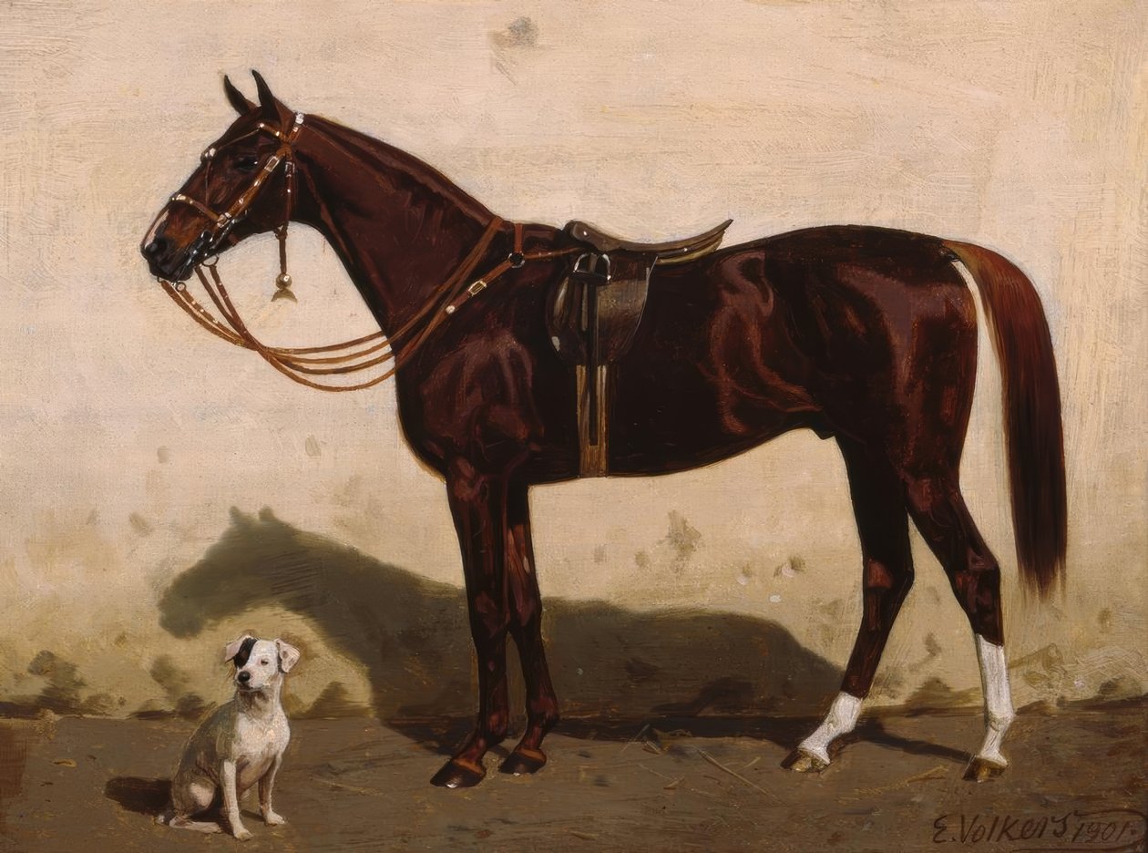 Köpek ile eyerli tilki by Emil Volkers