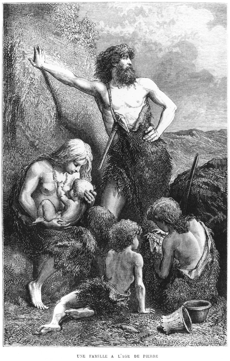 Taş devrinde bir aile, Louis Figuier (1819-94) tarafından Hachette tarafından yayınlanan 