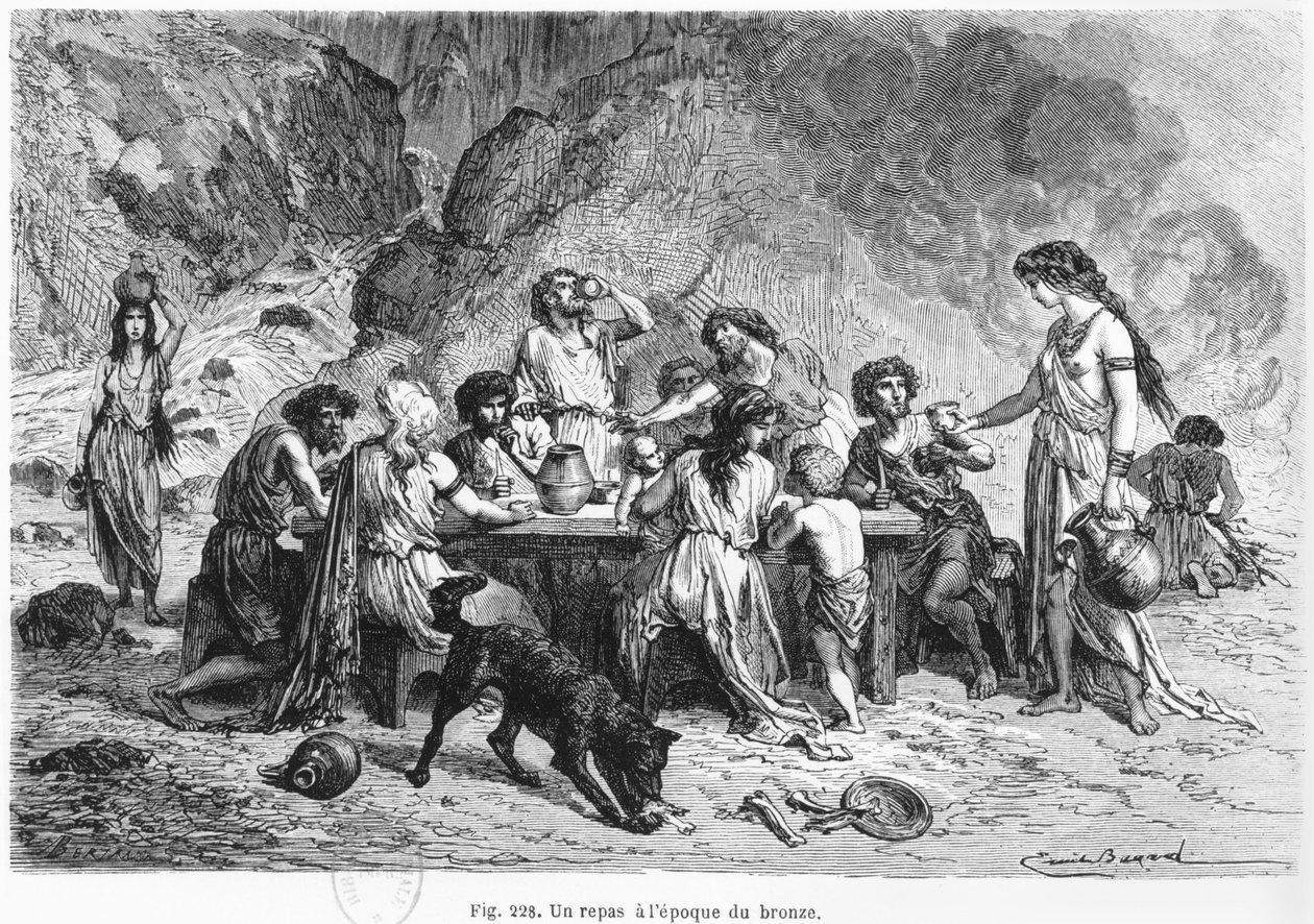 Bronz çağında bir yemek, Louis Figuier (1819-94) tarafından Hachette tarafından yayınlanan 