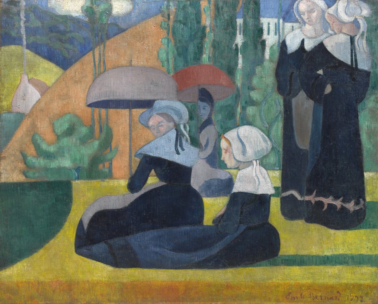 Şemsiyeli Breton Kadınlar by Emile Bernard