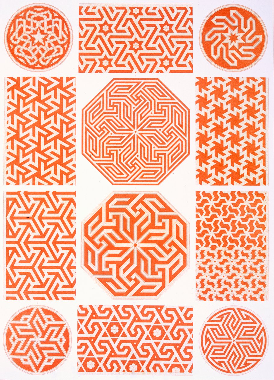 Alçı süsleme: çeşitli geometrik desenler, 19. yüzyıl (baskı) by Emile Prisse d