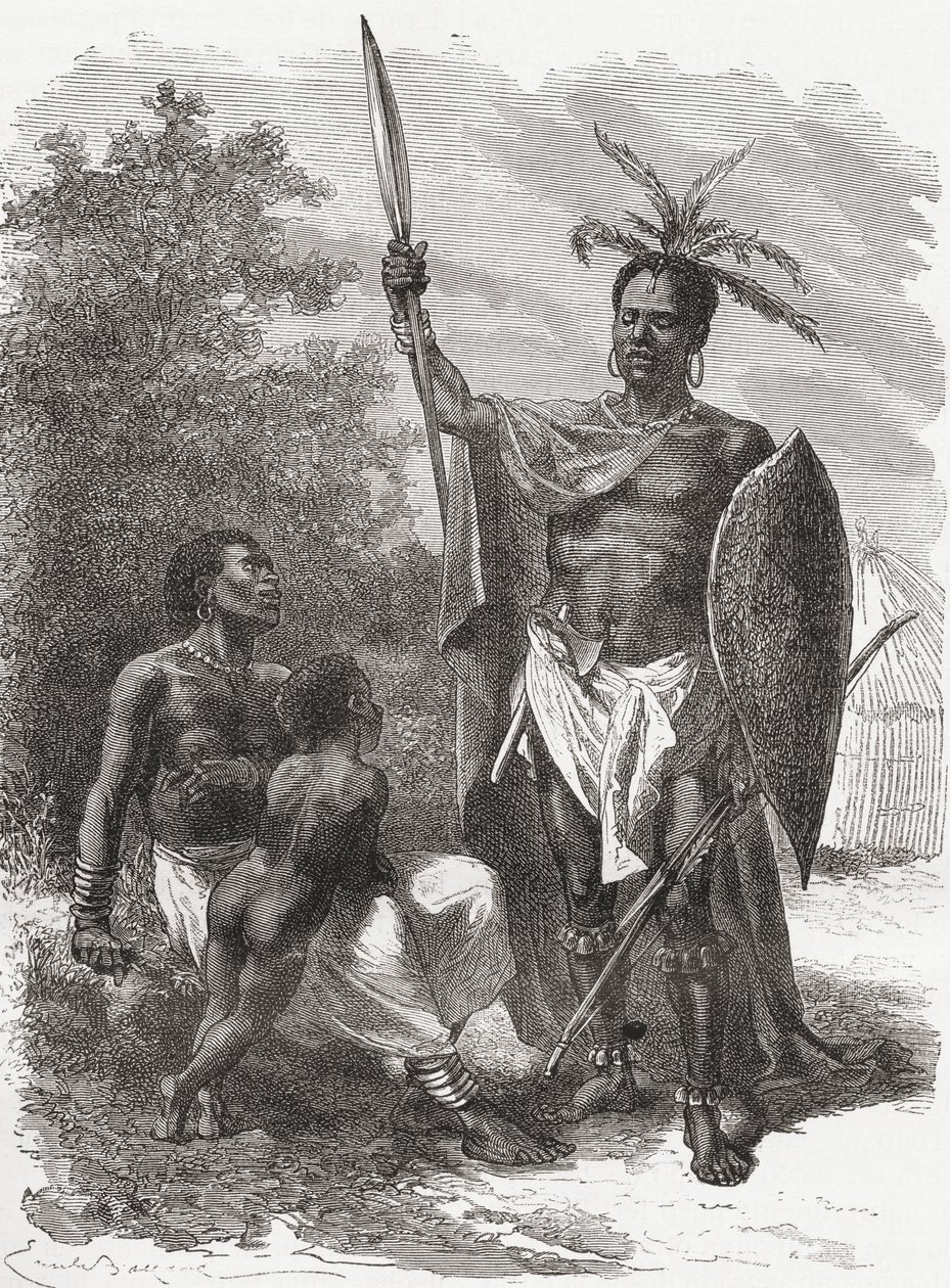 Ougogo, Orta Afrika yerlisi, savaş elbisesi içinde, 1878