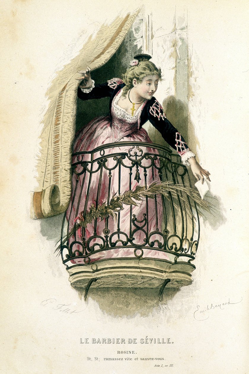Rosine dans “” Le barbier de Seville”” - in “” Oeuvres complètes de Beaumarchais””, drawings by Emile Bayard, ed. Laplace Sanchez & cie, Paris by Emile Antoine Bayard
