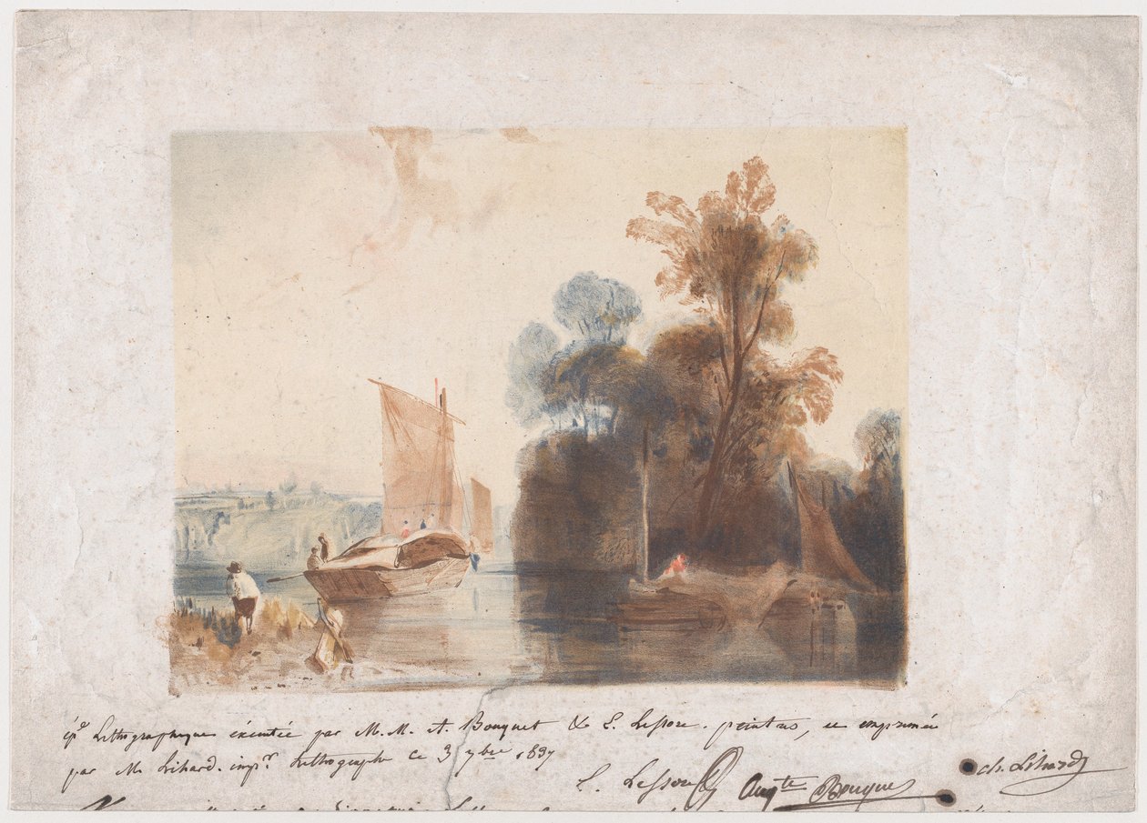 Nehir ve Kayıklarla Manzara, 1837 by Emile Aubert Lessore