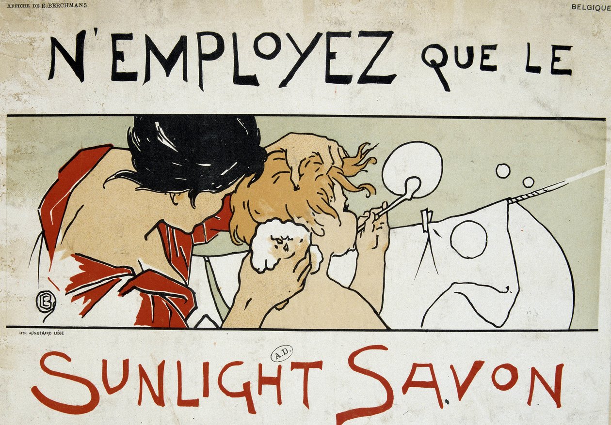 Sadece Güneş Işığı sabunu kullanın, Anne çocuğunun tuvaletini yapıyor ve çamaşırlarını uzatıyor - Berchmans tarafından, 19. yüzyılın sonlarında by Émile Berchmans