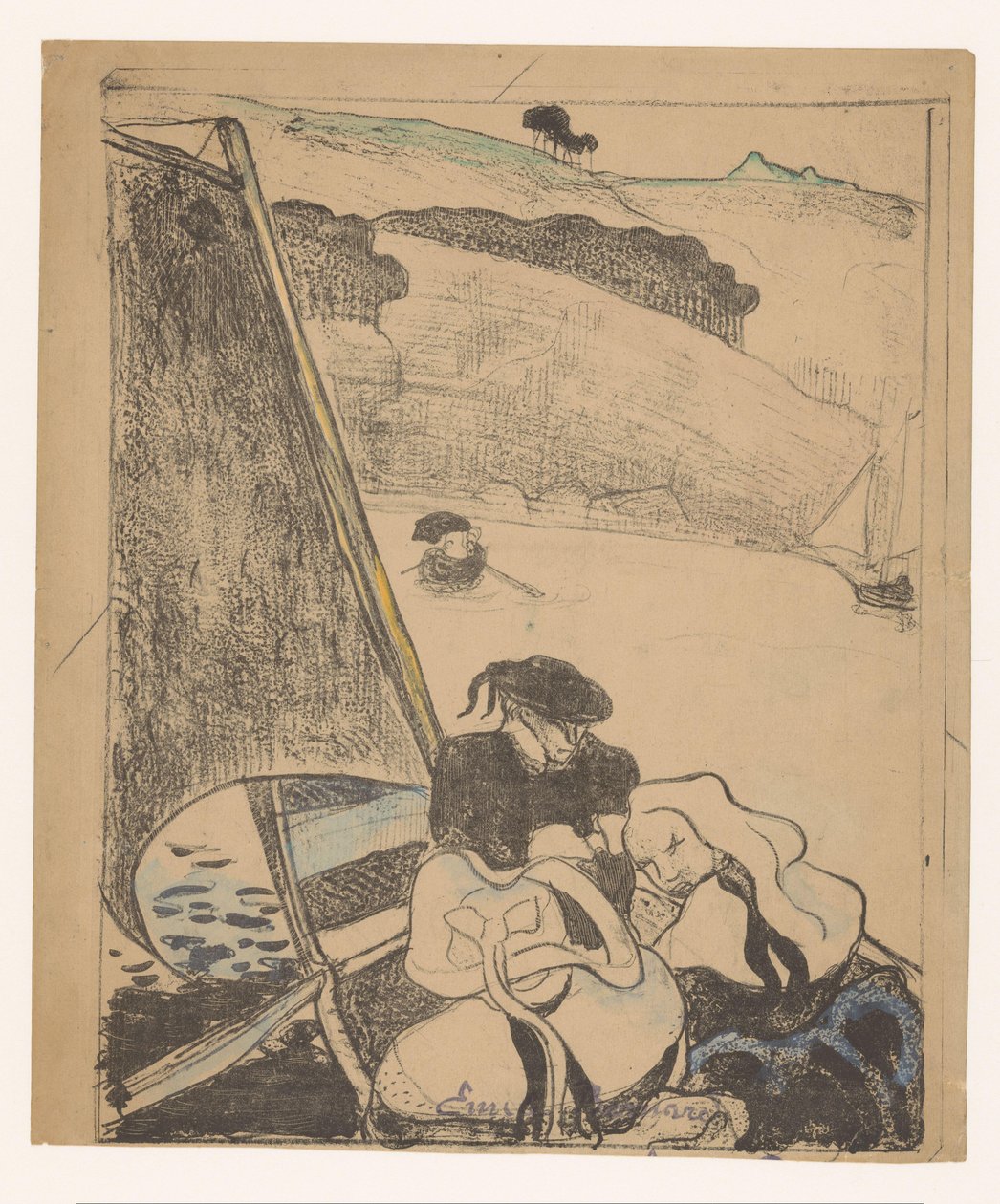 Bir teknede iki Breton kadın ve bir adam affınızın geri dönüşü Breton kadınları (dizi adı) Bretonnes (dizi adı) by Émile Bernard (signed by artist)