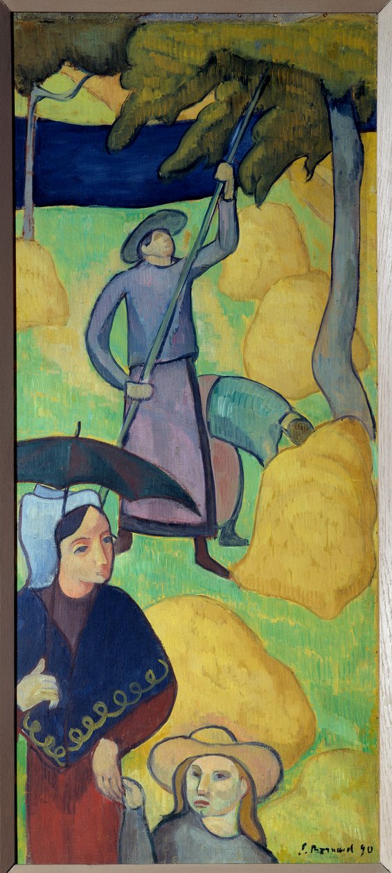 Elmalar. Bir meyve bahçesinden elma toplamak. Emile Bernard
