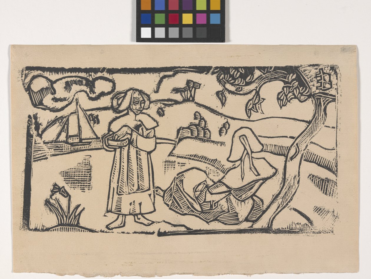 Deux Bretonnes (İki Breton Kadın) (tahta baskı) by Emile Bernard