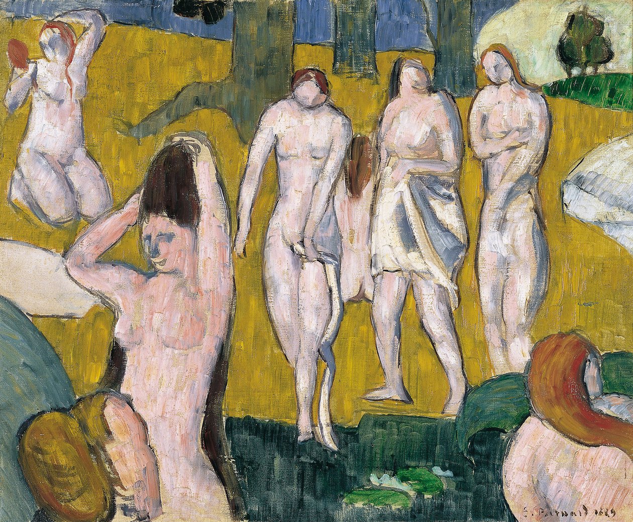Femmes au bain - Kadın Banyosu - Tablo Emile Bernard (1868-1941) - 1889 - Tuval üzerine yağlı boya - 47x57,2 - Thyssen-Bornemisza Collections by Emile Bernard