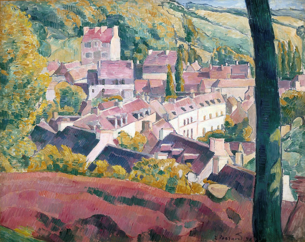 Bois D'Amour'dan Görülen Pont-Aven (tuval üzerine yağlı boya) by Emile Bernard