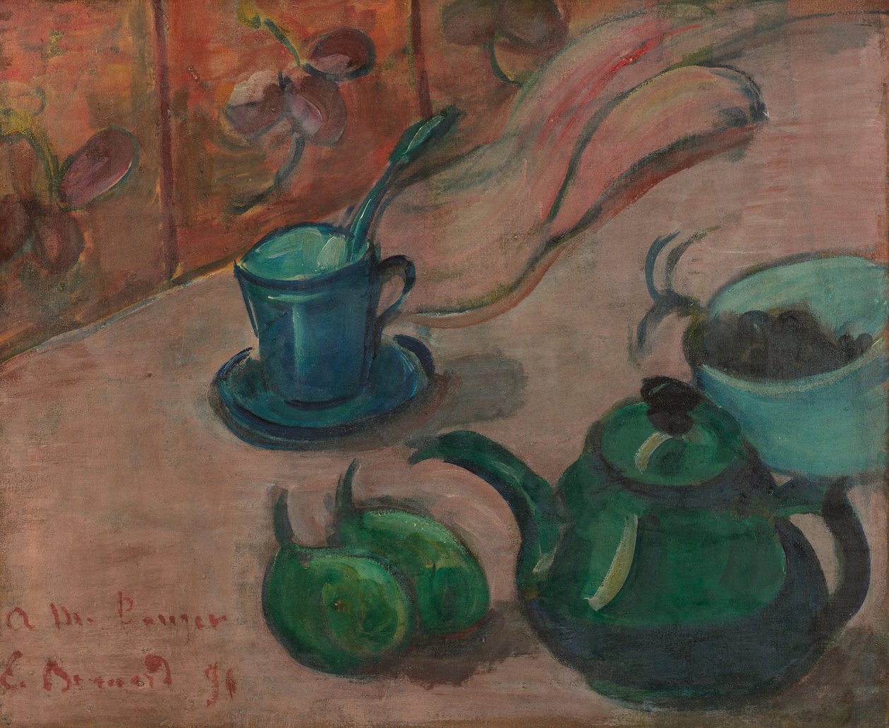 Çaydanlık, fincan ve meyve ile natürmort, 1890 by Emile Bernard