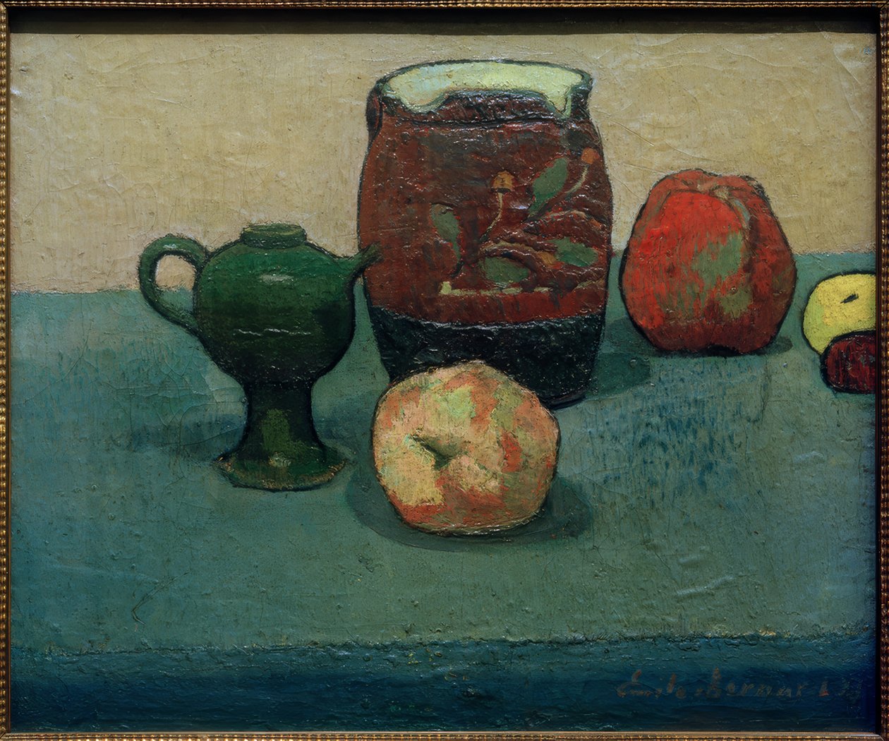 Bir bira bardağı ve elma ile natürmort by Emile Bernard