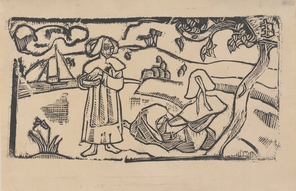 İki Breton Kadın, c.1891 (tahta baskı) by Emile Bernard
