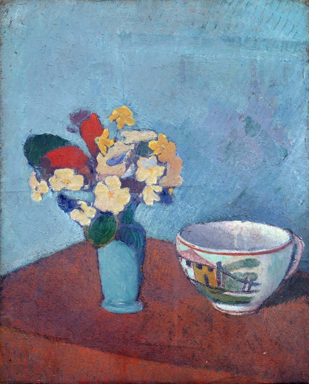 Vazo çiçekli ve fincanlı - Tablo Emile Bernard (1868-1941), tuval üzerine yağlı boya by Emile Bernard