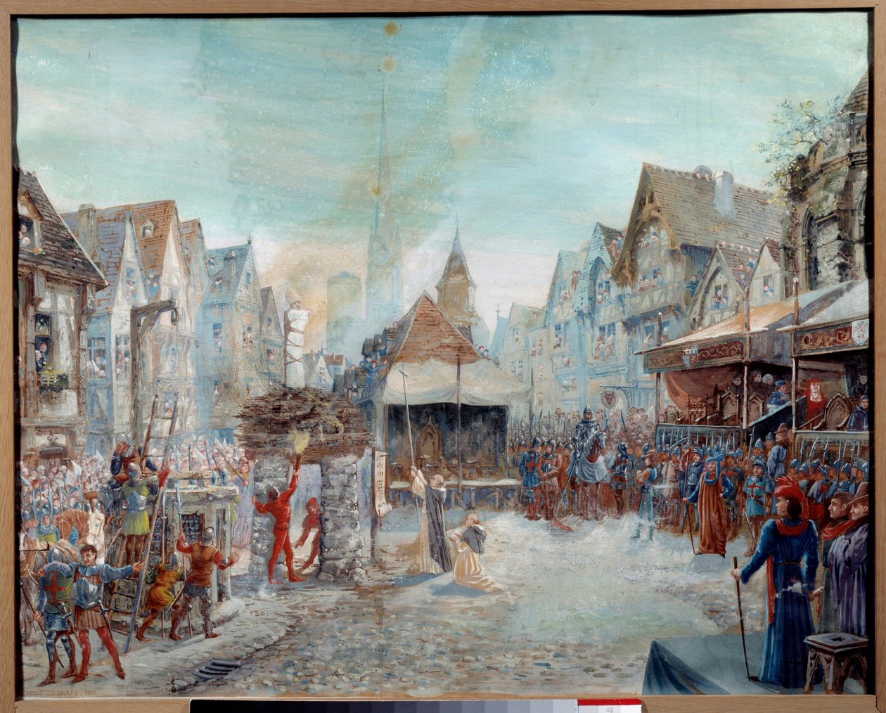 Yüz Yıl Savaşı: “” Joan of Arc (1412-1431) kasapta yönetiliyor”” (Rouen'de Place du Vieux-Marche). Emile Deshays'ın (1875-1946) 1901 tablosu. Güneş. 0,73x0,6 m Rouen, Güzel Sanatlar Müzesi Dikkat! Bu çalışmanın kullanımı, üçüncü şahısların yetkisin by Emile Deshays