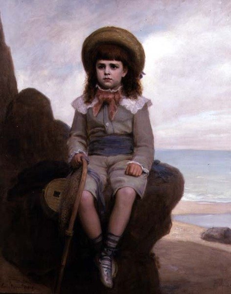 Karides ağı olan bir kayanın üzerindeki çocuk by Emile Dupont Zipcy