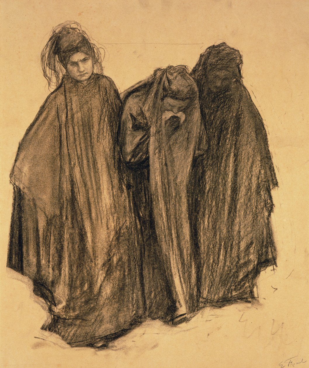 La D0uleur için Çalışma, 1899 (kağıt üzerinde kömür) by Emile Friant