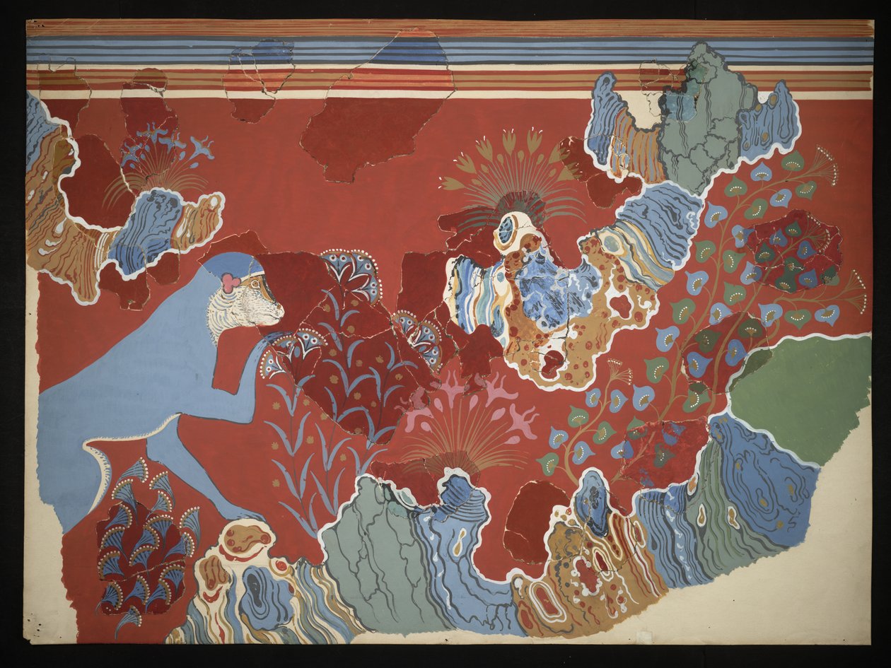 Knossos'taki Freskler Evi'nden (Evans Fresk Çizimi C/6), 1928 dolaylarında (kağıt, pigment) by Emile Gilliéron
