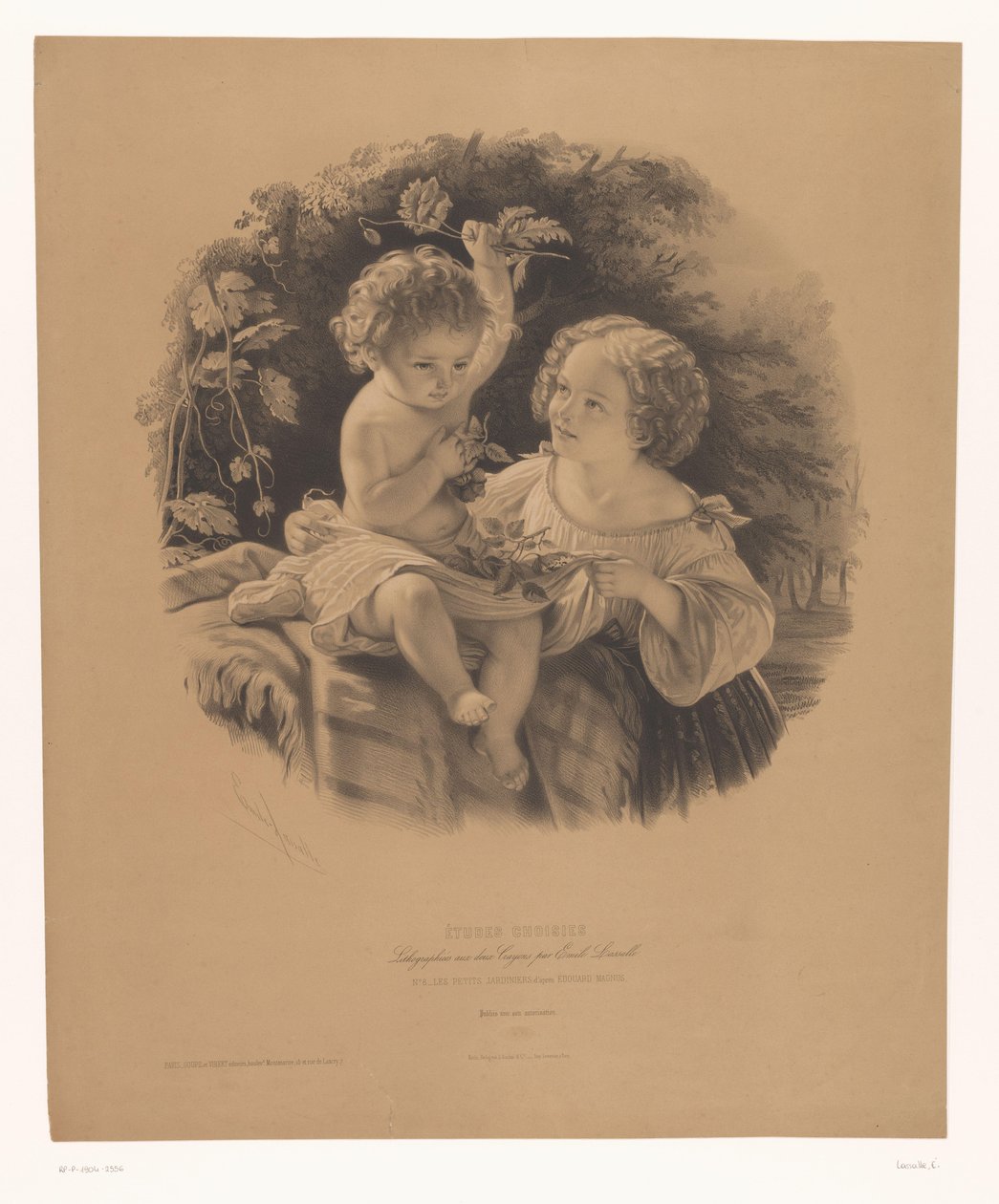 Dışarıda oynayan çocuklar Les petits jardiniers (nesne üzerindeki başlık) Seçilen sanatçıların çalışmaları (dizi adı) Etudes choisies (nesne üzerinde seri başlığı) by Emile Lassalle