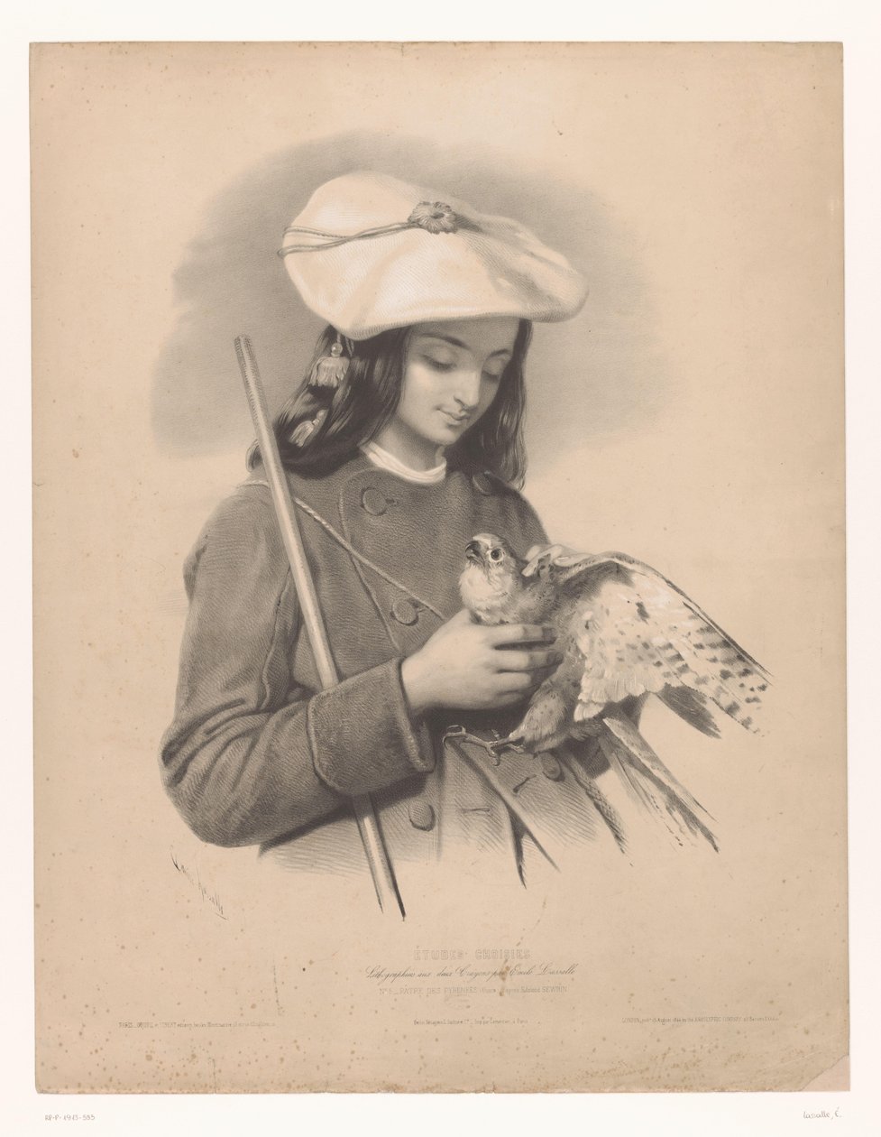 Elinde bir şahinle Pirenelerden gelen çoban Pâtre des Pyrenees (Ossun) (nesne üzerindeki başlık) Seçilen sanatçıların çalışmaları (dizi adı) Etudes choisies (nesne üzerinde seri başlığı) by Emile Lassalle