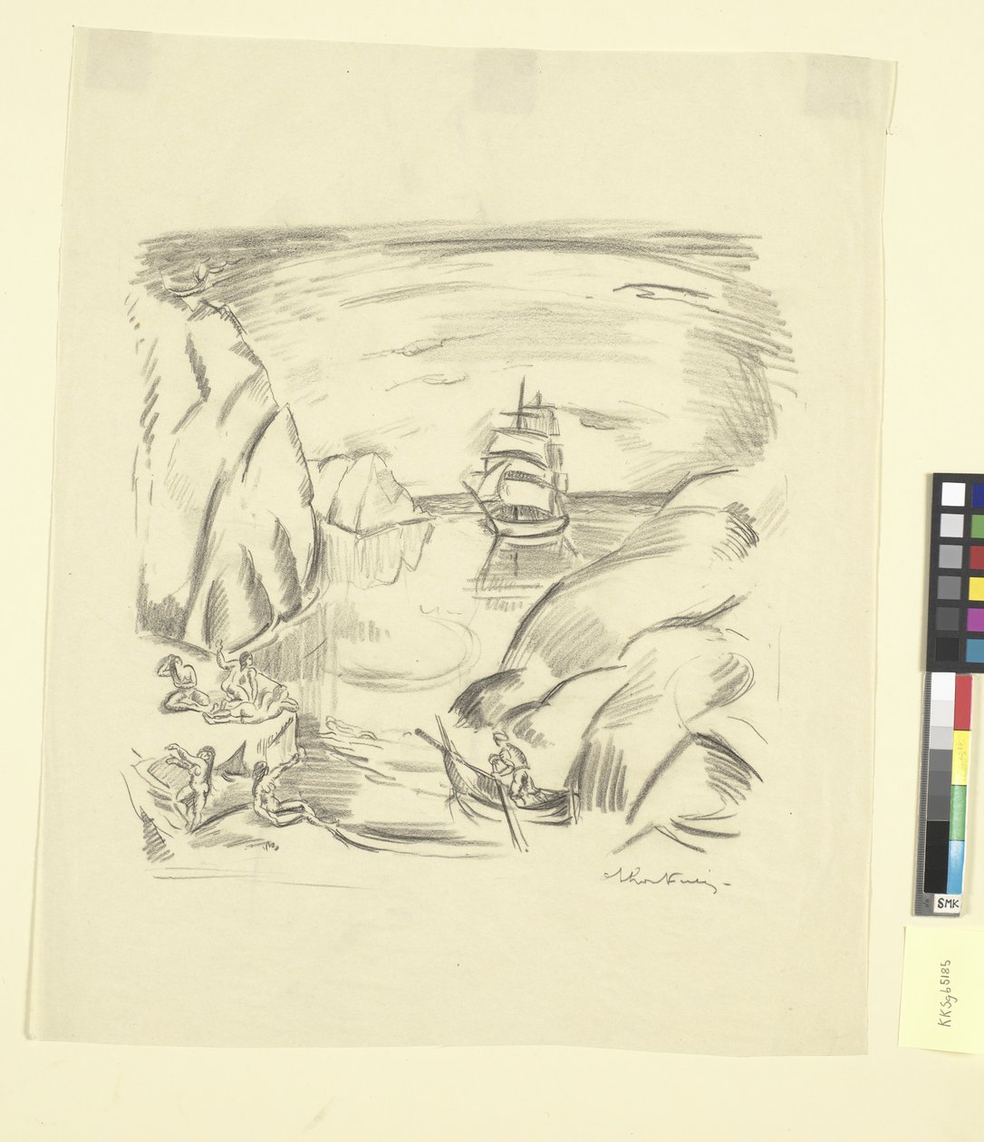 Yelkenli gemi ve yüzen kadınların olduğu bir deniz koyu by Emile Othon Friesz