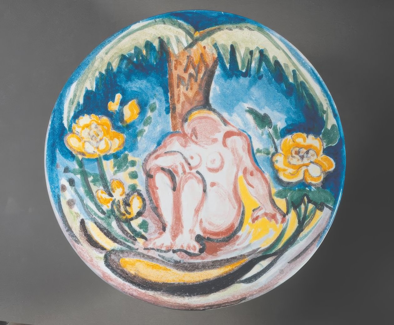 Palmiye ağacının altında çıplak kadın fauve tasarımı by Emile Othon Friesz