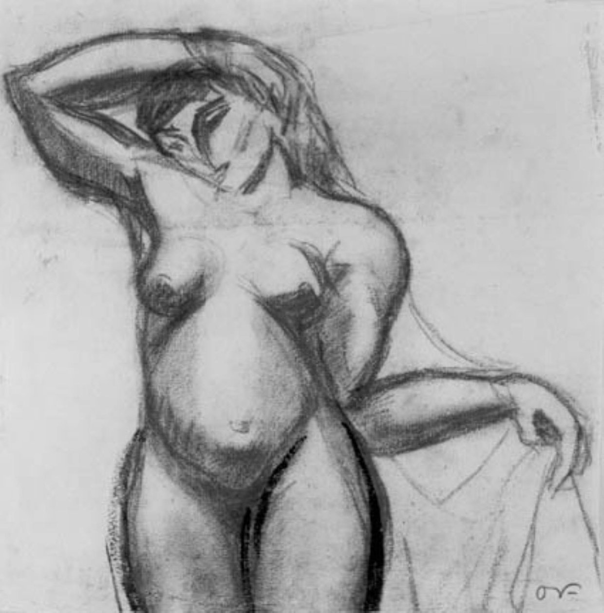 Şekil çalışması. Ayakta duran kadın, perdeli bir yüz. by Emile Othon Friesz