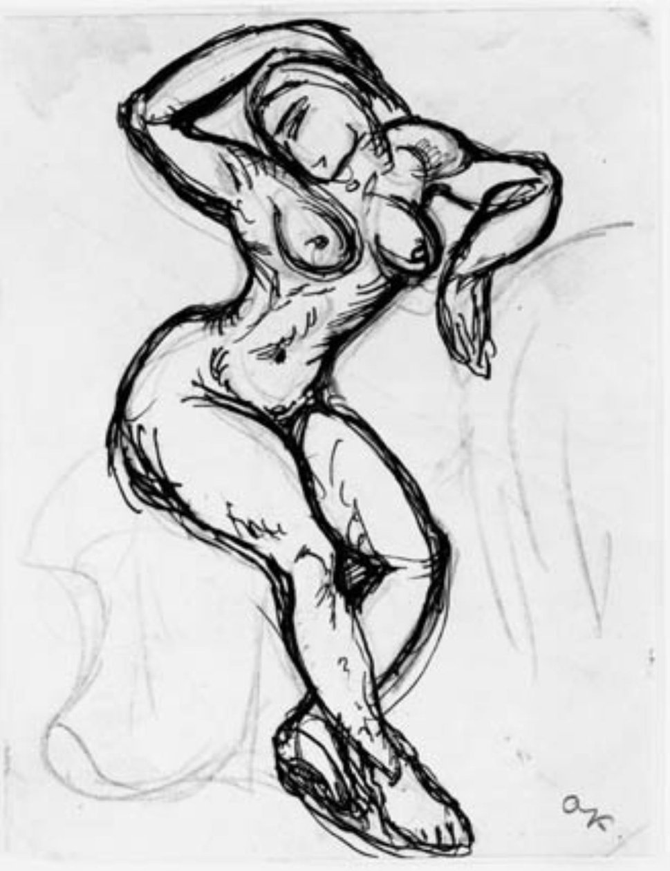 Sağ kol başının üzerinde oturan kadın model. by Emile Othon Friesz