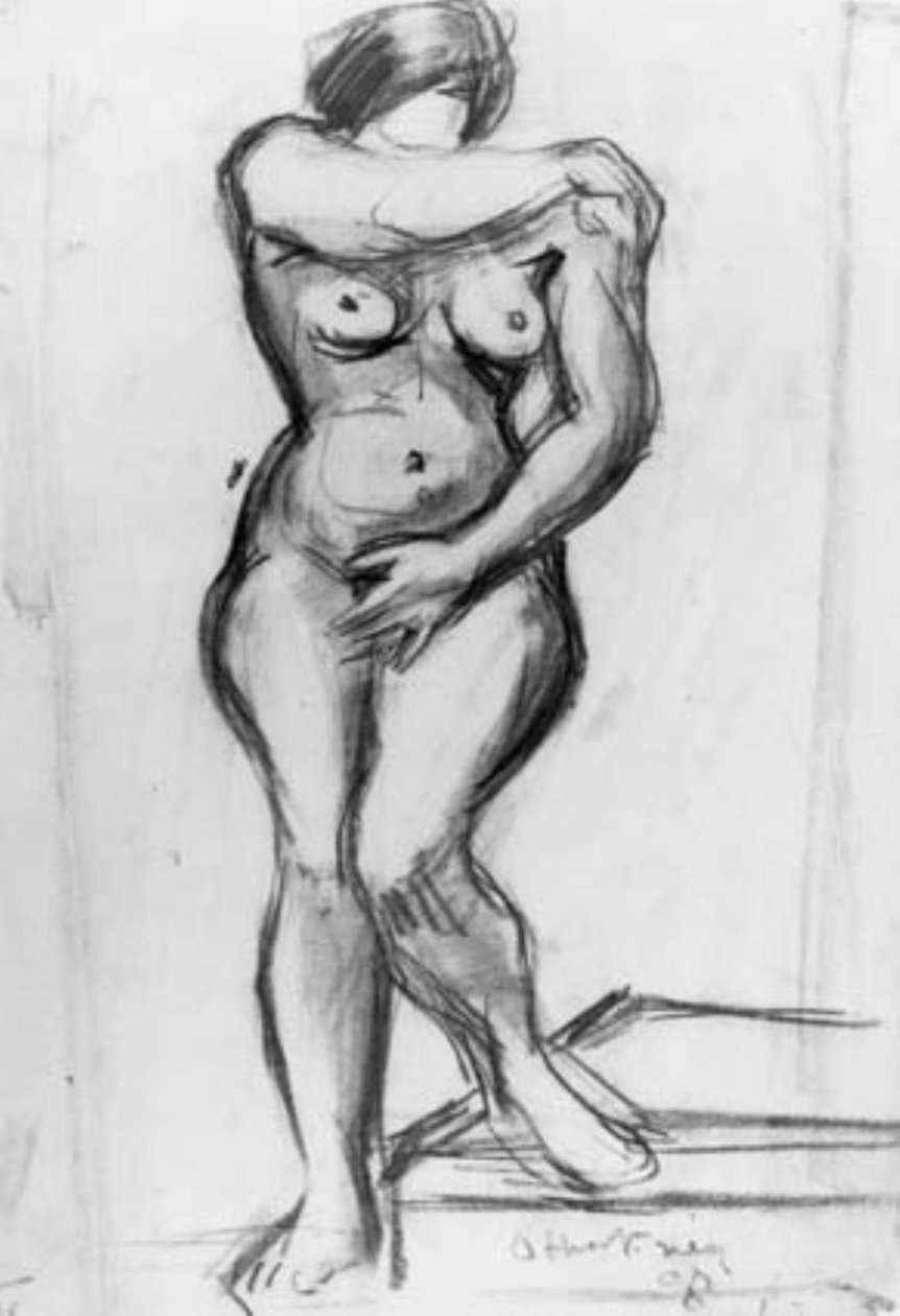 Ayakta duran kadın modeli tek yüzlü, kroki. by Emile Othon Friesz
