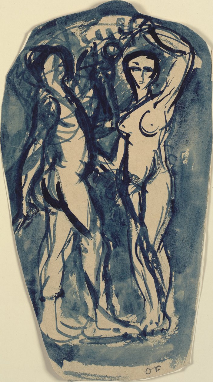 Ayakta duran iki çıplak figür (Adem ve Havva?). by Emile Othon Friesz