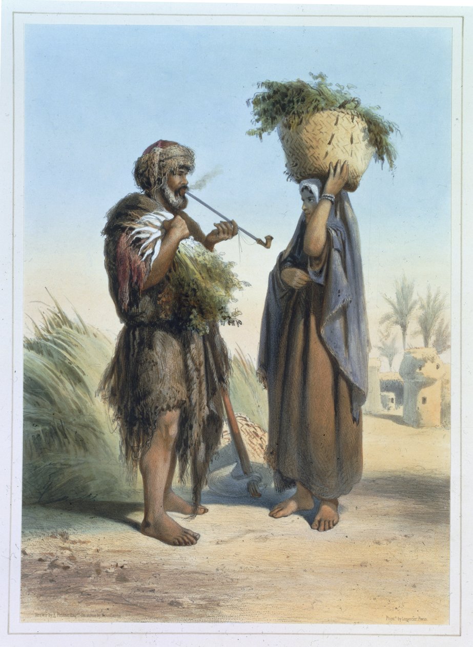 Fellah Erkek ve Kadın, Mouilleron tarafından oyulmuş 'Nil Vadisi'nden bir örnek, pub. Lemercier tarafından, 1848 by Emile Prisse d