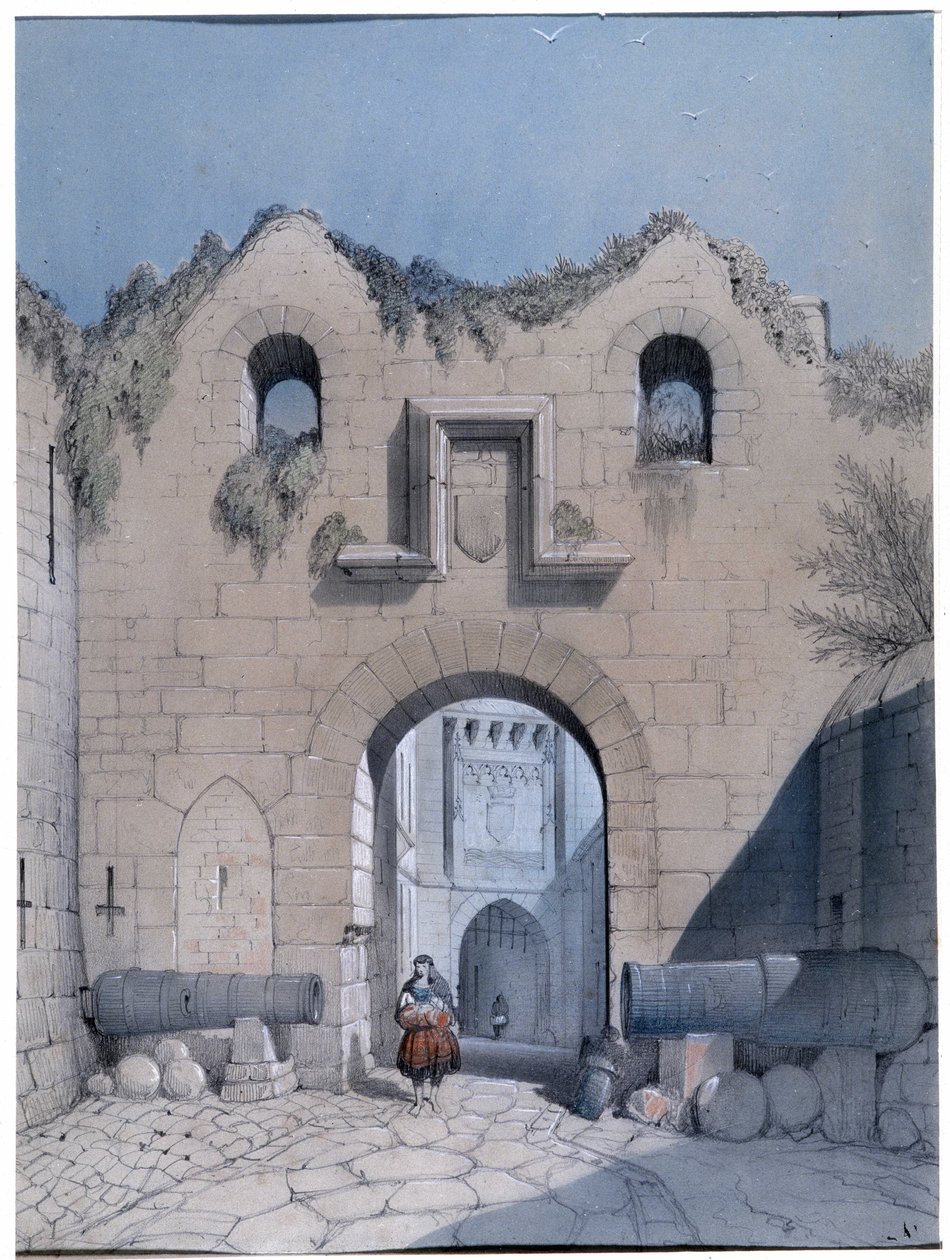 Bulvar kapısından bir görünüm. Mont Saint Michel. Çizim Emile Sagot Musee Municipal d