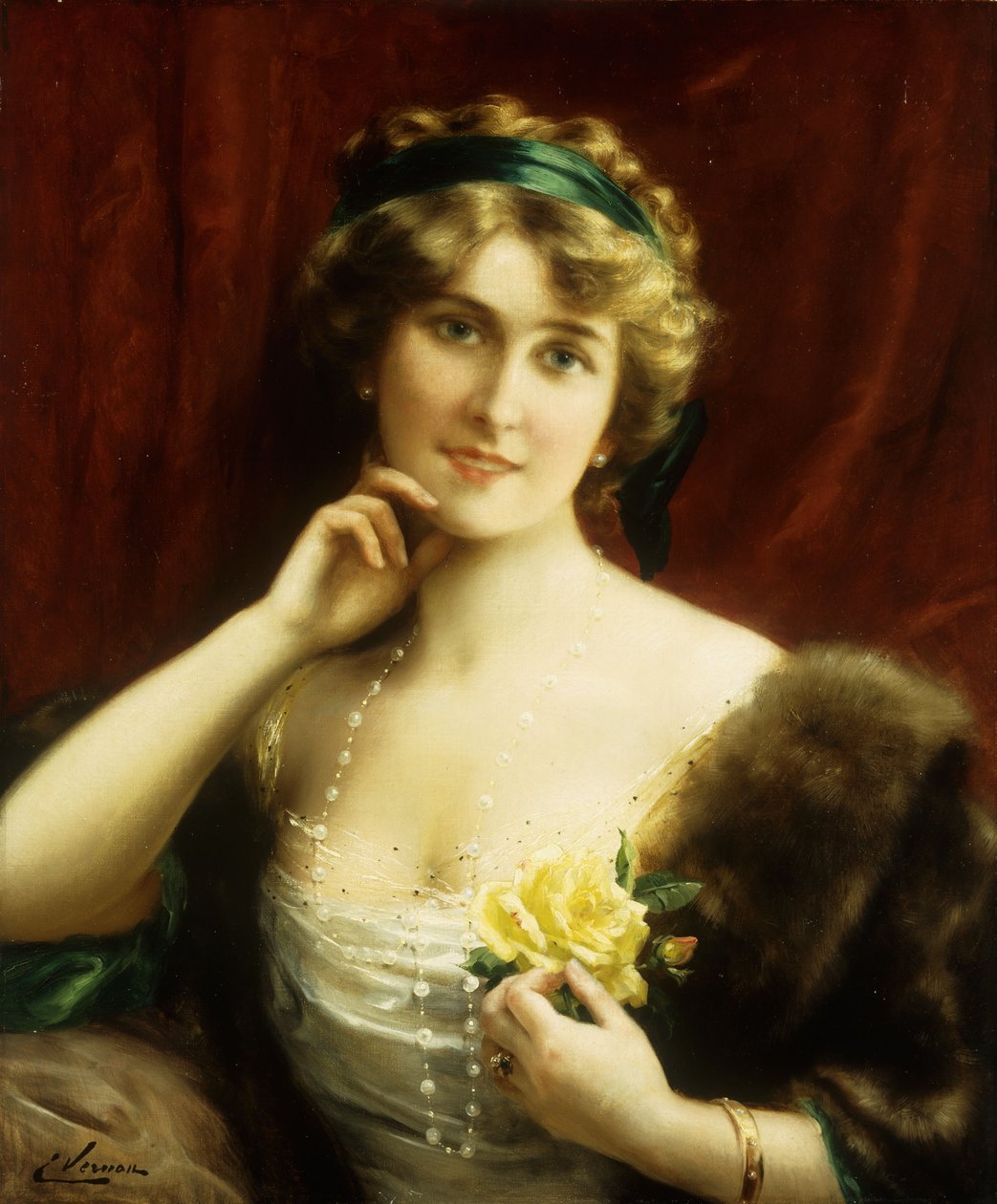 Sarı Güllü Zarif Bir Bayan by Emile Vernon