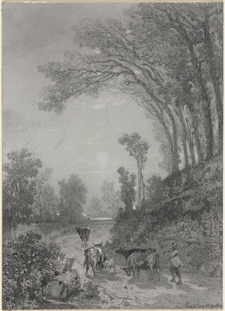 İneklerle Peyzaj, 19. yüzyılın ikinci yarısı. by Émile van Marcke