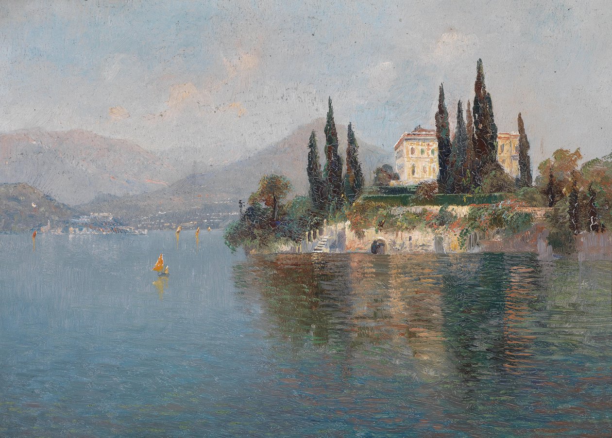 Blick auf die Villa Cipressi, Varenna, Comer See by Emilie Mediz Pelikan