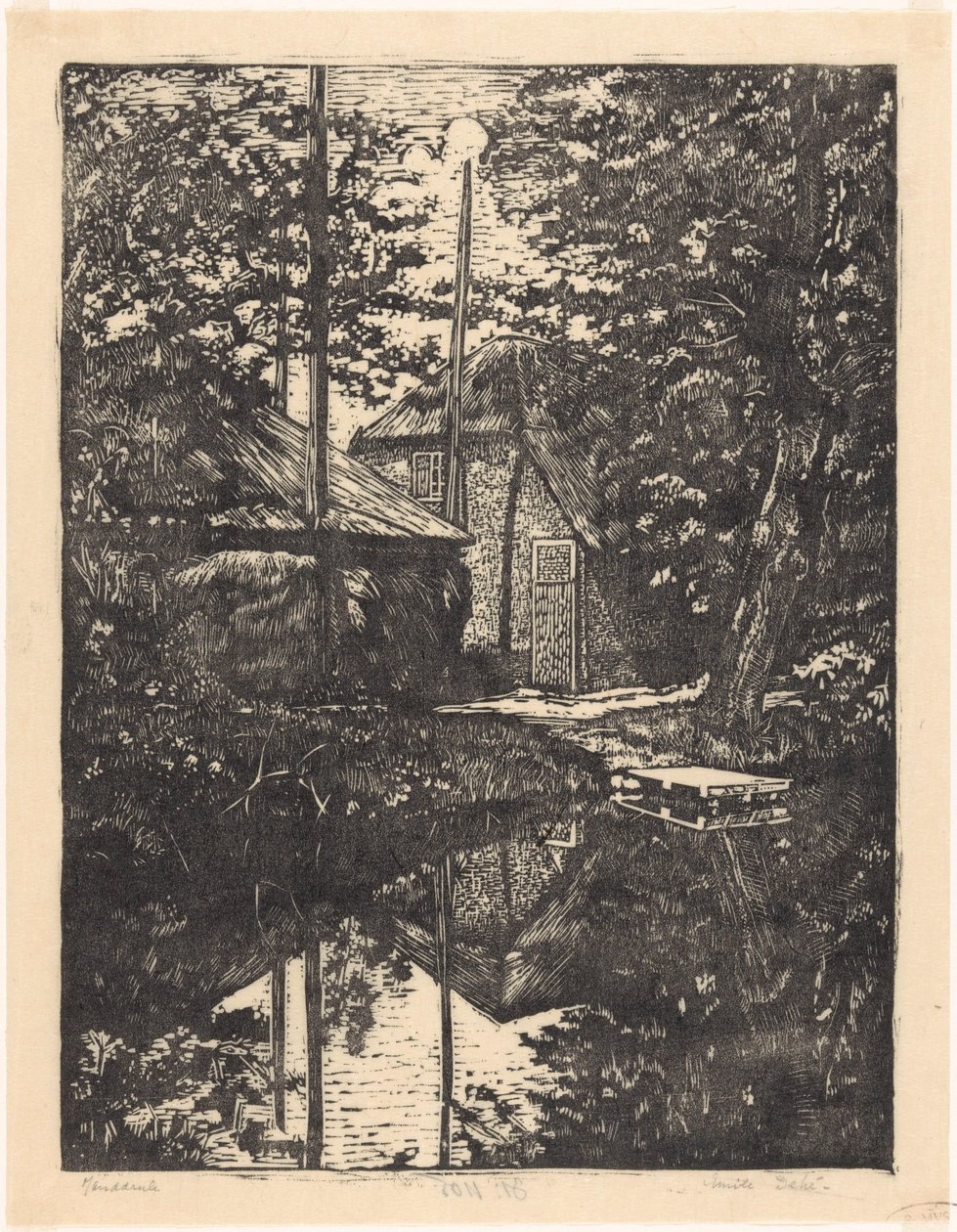 Su üzerinde çiftlik ve saman ahır by Emilius Wilhelmus Dehé (signed by artist)