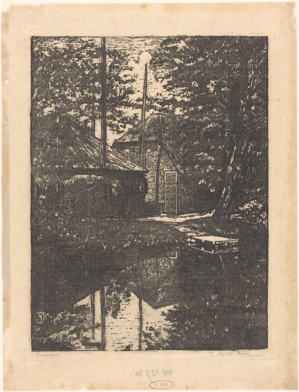 Su üzerinde çiftlik ve saman ahır by Emilius Wilhelmus Dehé (signed by artist)