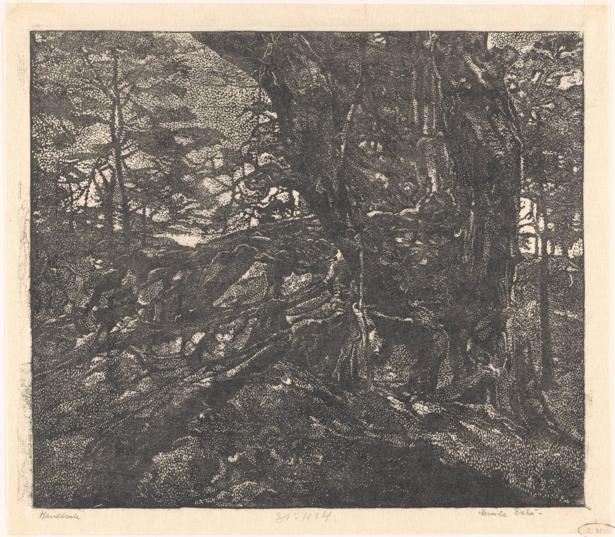 Egmond ve Bergen arasındaki kumul kenarındaki ağaçlar by Emilius Wilhelmus Dehé (signed by artist)
