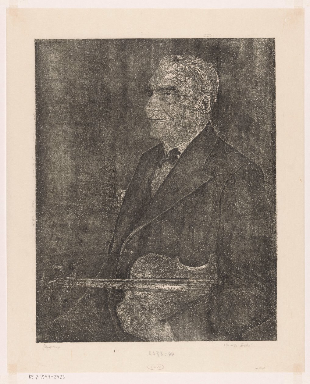 Sanatçının babasının keman ile portresi by Emilius Wilhelmus Dehé (signed by artist)
