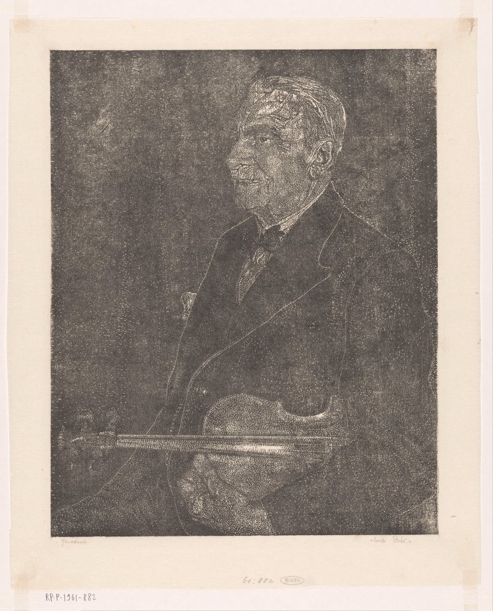 Sanatçının babasının keman ile portresi by Emilius Wilhelmus Dehé (signed by artist)