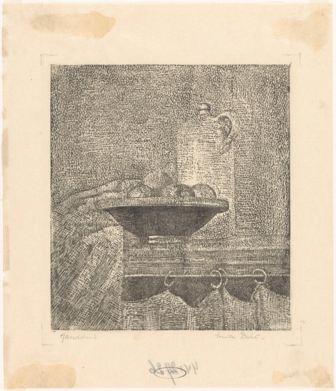 Sürahi ve meyve kasesi ile natürmort by Emilius Wilhelmus Dehé (signed by artist)