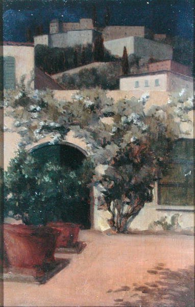 Gece İtalyan Hilltop Kasabası (panelde yağ) by Emily Beatrice Bland
