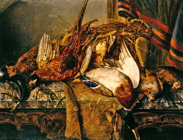 Mermer bir masa üzerinde sülünlerle natürmort, 1850 dolayları (tuval üzerine yağlı boya) by Emily Stannard