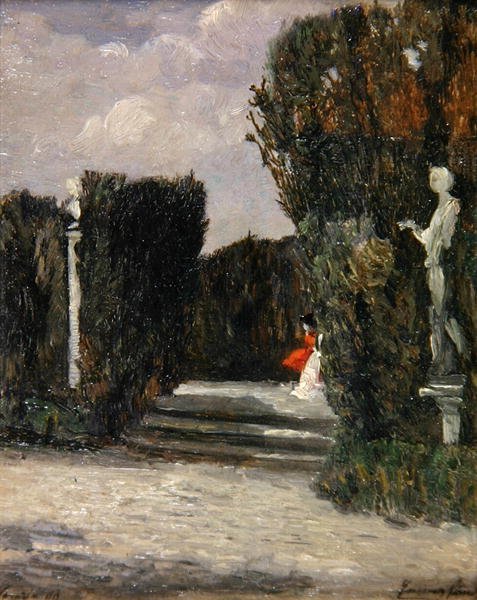 Villa Albani, Roma (panelde yağlı boya) by Emma Ciardi