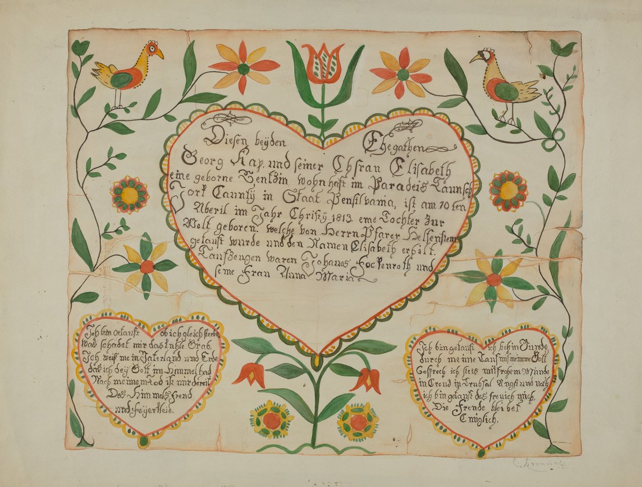Fraktur - Doğum ve Vaftiz Belgesi by Emma M. Krumrine