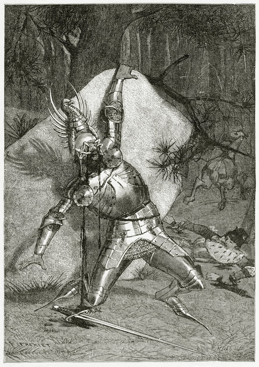 Tiphaine, Bronz Kartalı Tarafından Kör Edildi, 19. Yüzyıl (bw gravürü) by Emmanuel Fremiet