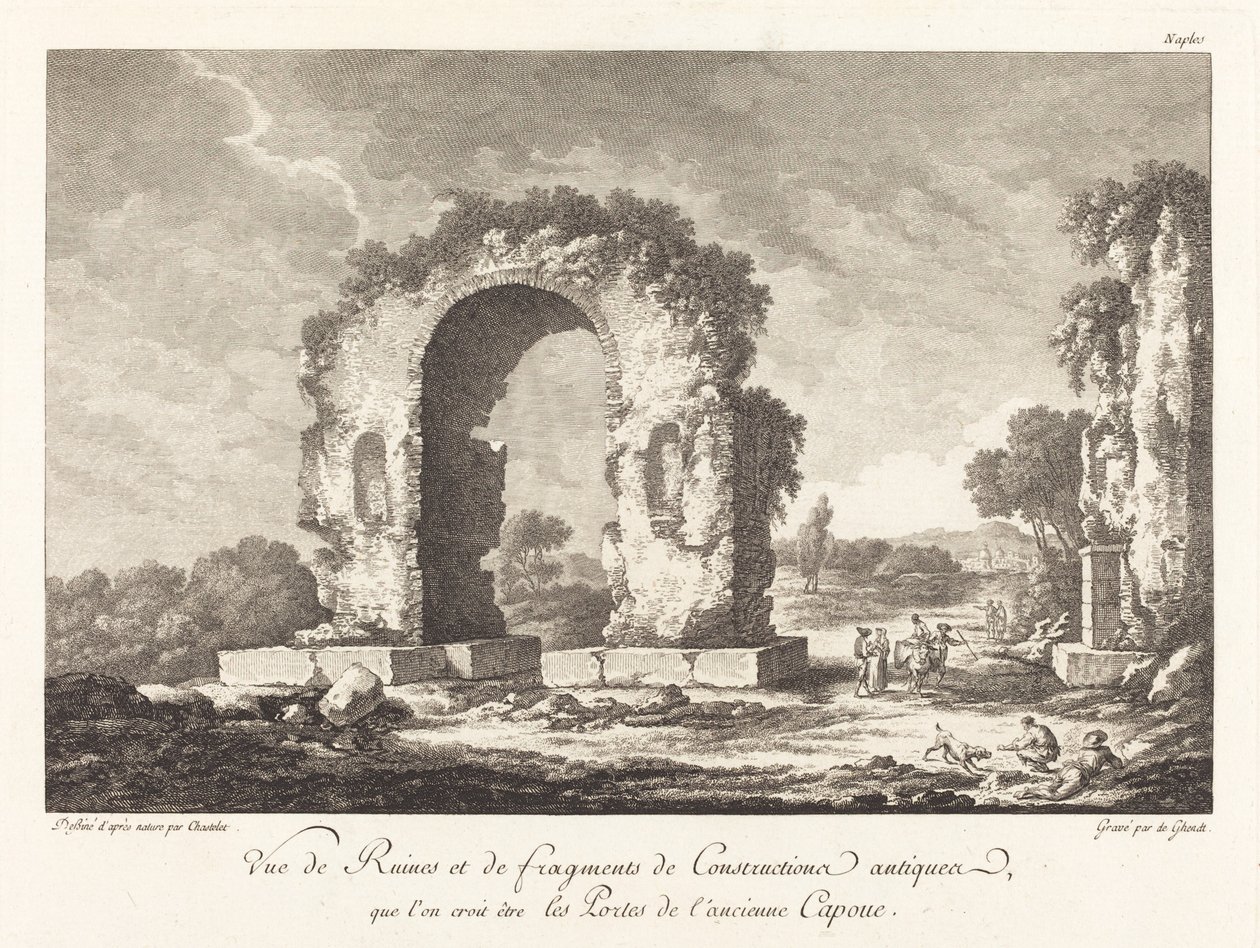 Eski Capua Antik Yapısının Kalıntıları ve Parçalarının Görünümü by Emmanuel Jean Nepomucène de Ghendt after Claude Louis Châtelet