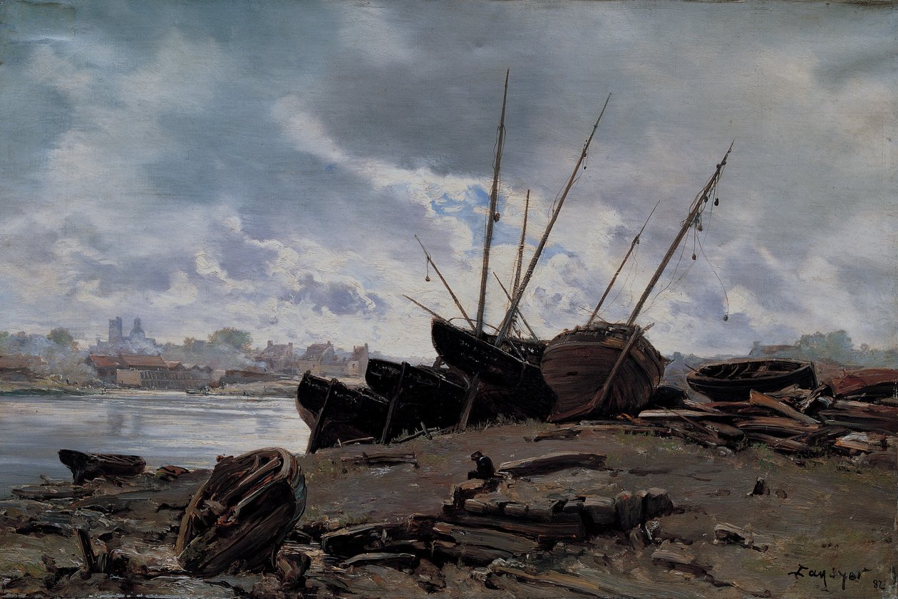 Tekneler Dieppe'de Mahsur Kaldı by Emmanuel Lansyer