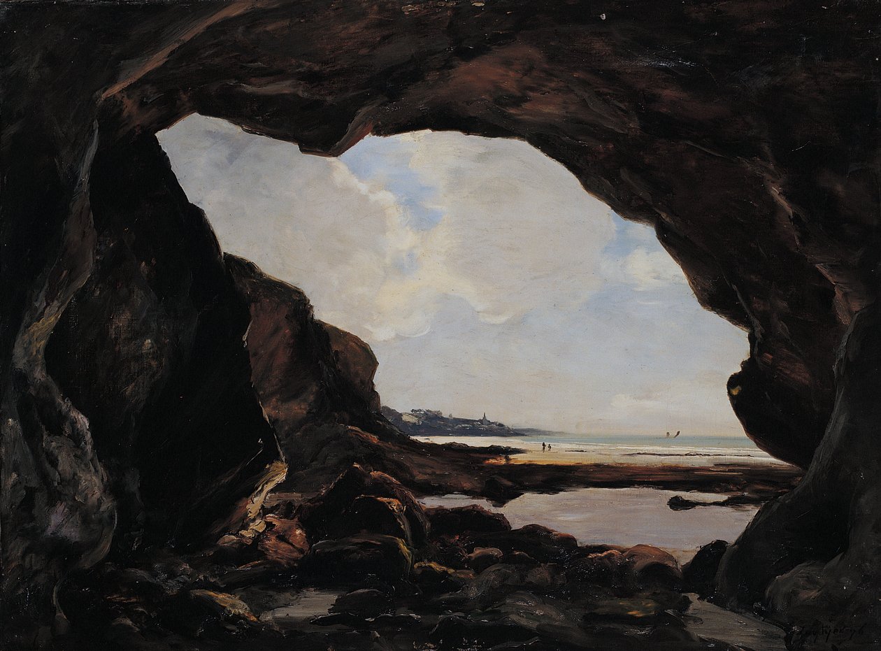Demirli uçurumun altındaki Ris Mağarası, Douarnenez, Ağustos 1876 (tuval üzerine yağlı boya) by Emmanuel Lansyer